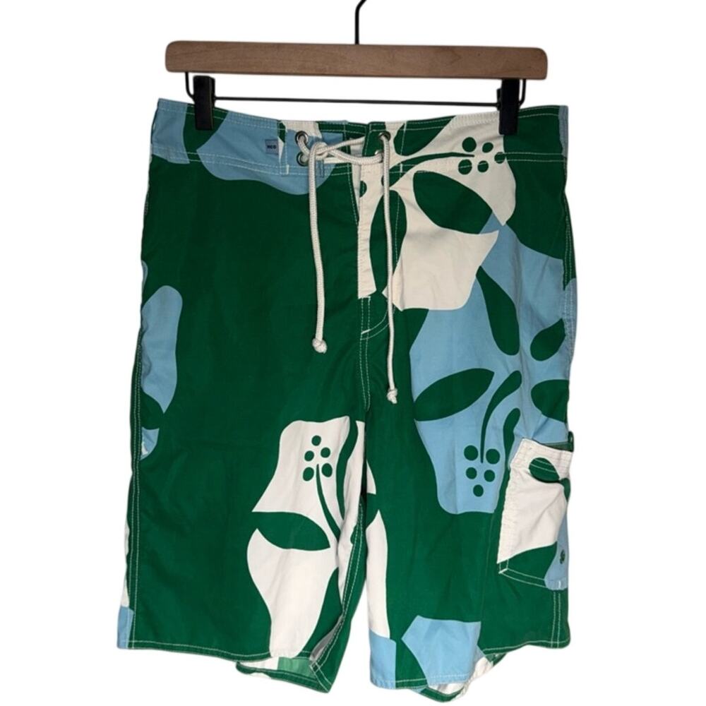 VINTAGE HOLLISTER Y2K floral surf summer vacation beach drawstring swim trunk 28